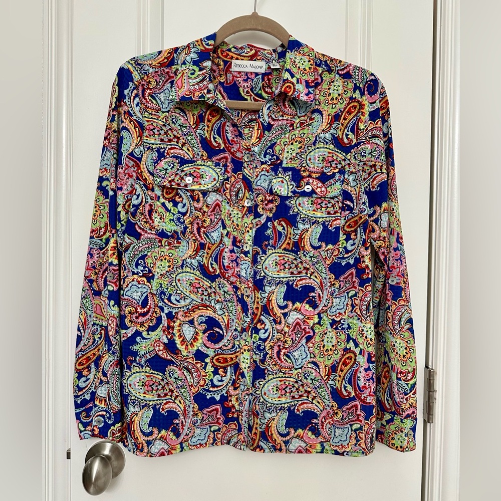 Rebecca Malone Paisley Button-Up Blouse